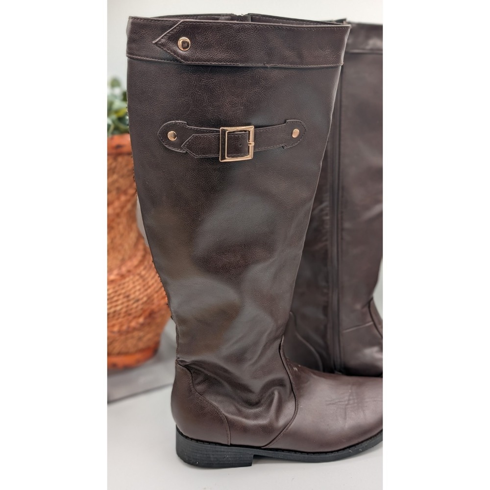 Rouge‎ Helium Brown Knee-High Riding Boots Buckle Detail Size 10 / 40